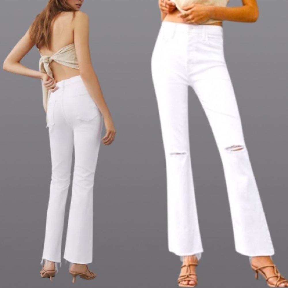 MOTHER THE TRIPPER HIGH-RISE ANKLE FRAY  CRISP WHITE JEANS |  28